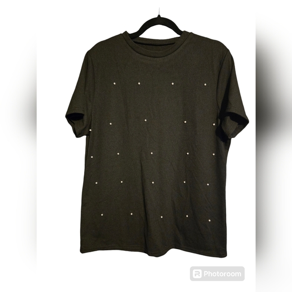 NEW TEE SHIRT size 3xl=18 black with white faux pearls - Picture 1 of 4